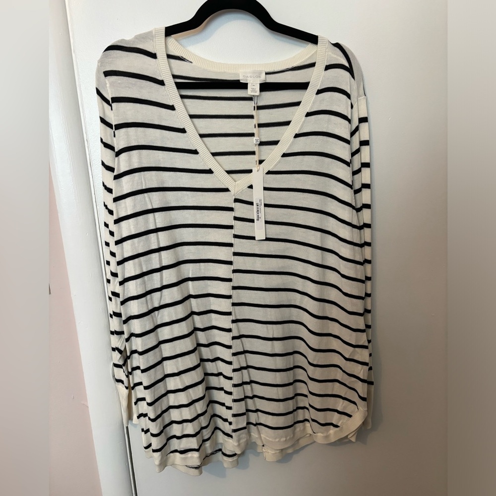 Caslon Nordstrom V Neck Sweaters set of 2 - black & black/white stripe NWT SZ 2X